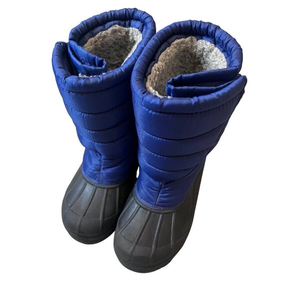 Kids Insulated Lined Winter Snow Boots Size 2 Blue Waterproof Cold Weather Shoes - Picture 1 of 7